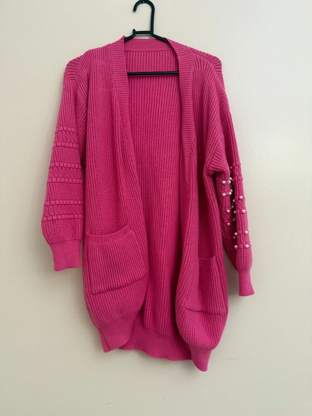 💕 Pearl Sleeve Pink Knit Cardigan | Size Small